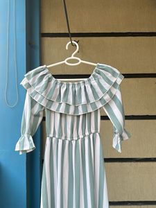 Striped Off-Shoulder Ruffle Dress