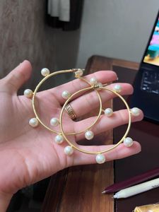 Gold Hoop Earrings with Pearls