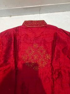 Men's Red Embroidered Kurta Set