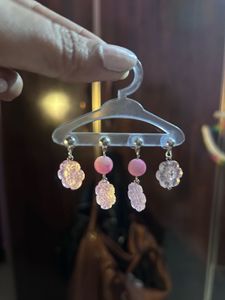 Charming Pink &amp; Iridescent Flower Earrings
