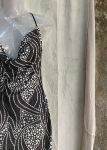 Black &amp; White Patterned Midi Dress