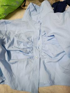 Chic Ruched Light Blue Shirt