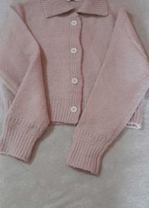 Pink Collared Knit Cardigan