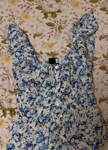 GAP Blue Floral Button-Up Peplum Top