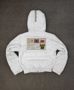 Stylish White Puffer Jacket with Patches