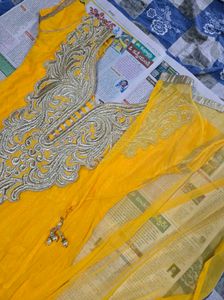 Elegant Yellow dress Intricate Silver Embelli