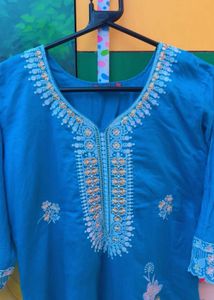 Beautifully Embroidered Teal Kurta