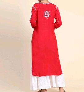 Red Embroidered Kurta
