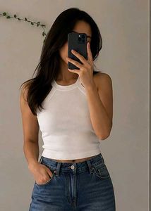 Ribbed White Paded Tank Top