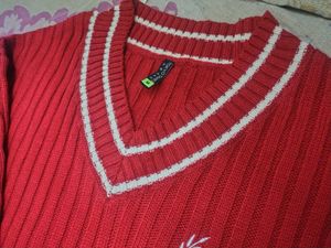 Tokyo Talkies Red Ribbed Acrylic Sweater Vest