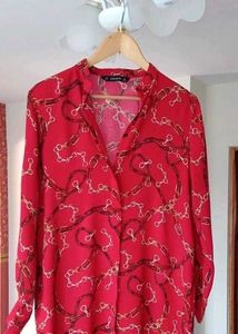 Chic Red Chain Print Tunic Top