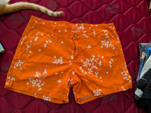 Bright Orange Floral Shorts UK size 10