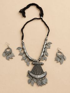 Boho Oxidized Silver Necklace &amp; Earring Set