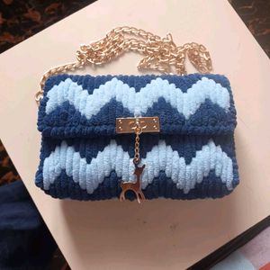 Handmade Chic Blue Chevron Crochet Clutch
