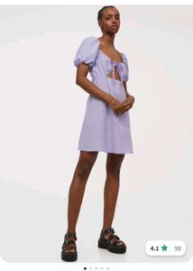 H&amp;M Lavender Gingham Puffed Sleeved Dress