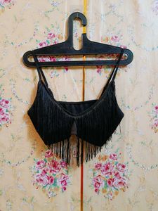 🇳🇿💫🎀Stylish Black Fringe Crop Top