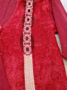 Red Velour Cardigan with Embellishments