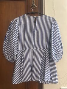 Striped Peplum Top with Embroidery