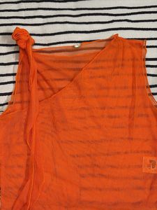 Sheer Orange Asymmetrical Top