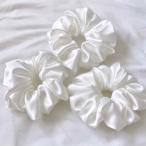3 White Satin Scrunchies Set