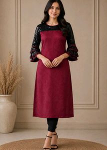 Burgundy Kurta with Sequins Sleeves
