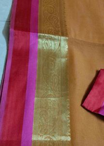 Orange Saree with Pink &amp; Gold Border