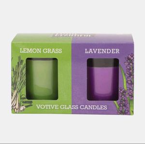 Set of 2 Votive Glass Candles - Lemon Grass & Lave