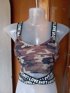 Trendy Camo Crop Top with "Love" Straps