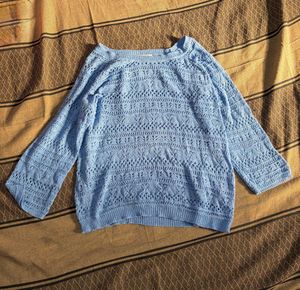 Light Blue Crochet Knit Sweater