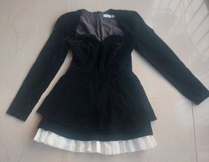 Korean Style Elegant Black Velvet Mini Dress