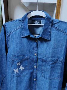 Denim Shirt with Butterfly Print