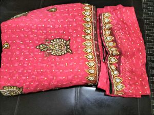 Elegant Pink Embellished Saree