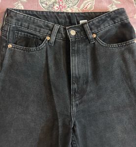 Wide Leg Black Denim Jeans