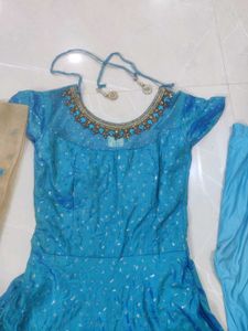 Beautiful Blue Designer Anarkali Suit Set with Dup