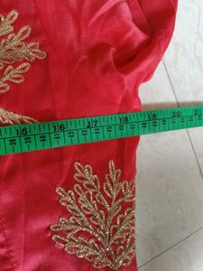 Coral Kurta with Gold Embroidery