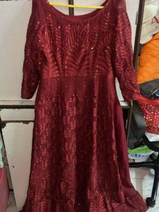 Elegant Maroon Embroidered Ethnic Gown with duppta