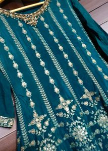 Teal Green Full Embroidery Chinon Silk Sharara Set