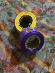 Set of 2 Satin Ribbons - Yellow &amp; Purple