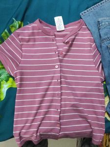Striped Button-Up Top &amp; Jeans Set