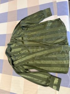 Chic Olive Green Striped Blouse