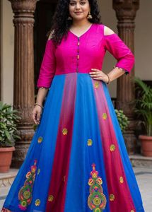 Beautiful Pink & Blue Ethnic Gown