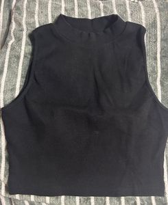 Sleek Black Mock Neck Sleeveless Top