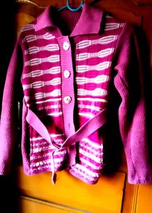 Chic Pink & White Striped Knit Cardigan with Belt