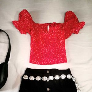 Red Polka Dot Puff Sleeve Top