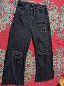 Freakins Black Distressed High-Waisted Jeans