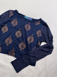 Boho Print Long Sleeve Crop Top