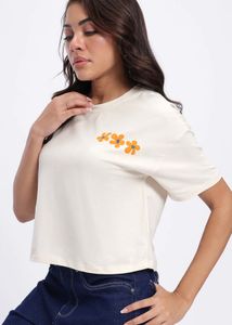 Cream Floral Graphic Boxy fit T-Shirt
