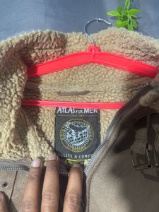 Men's Brown Faux Suede Sherpa Lined Jacket