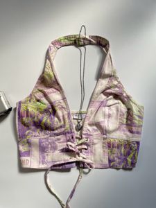 Graphic halter neck top