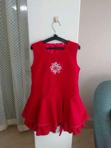 Cute Red Frock with Floral Design